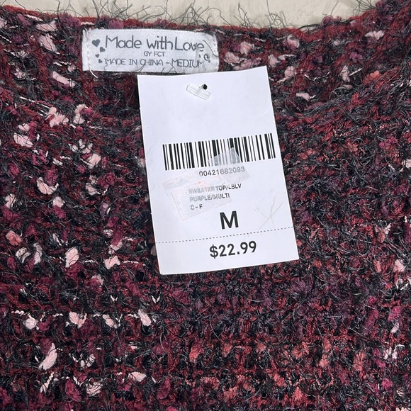 NEW Forever 21 Women’s Plum Knit Scoop Neck Crochet-Like Sweater, Size Medium - Picture 4 of 9